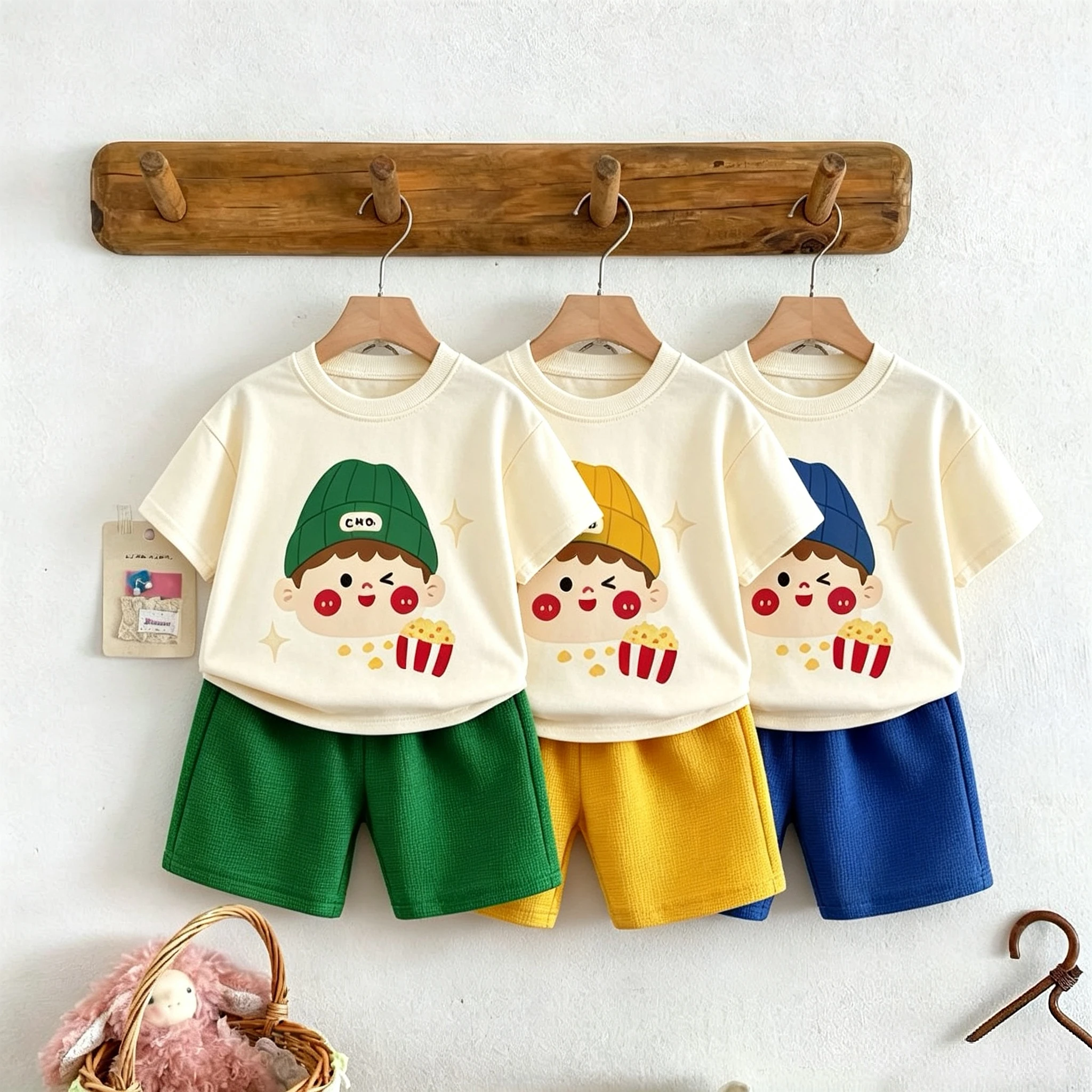 Short Sleeved Suit Children Summer Clothes Simple Fashion T-shirt + Shorts Casual Tracksuit Kids Girl Boy Home Clothes 2pc/set