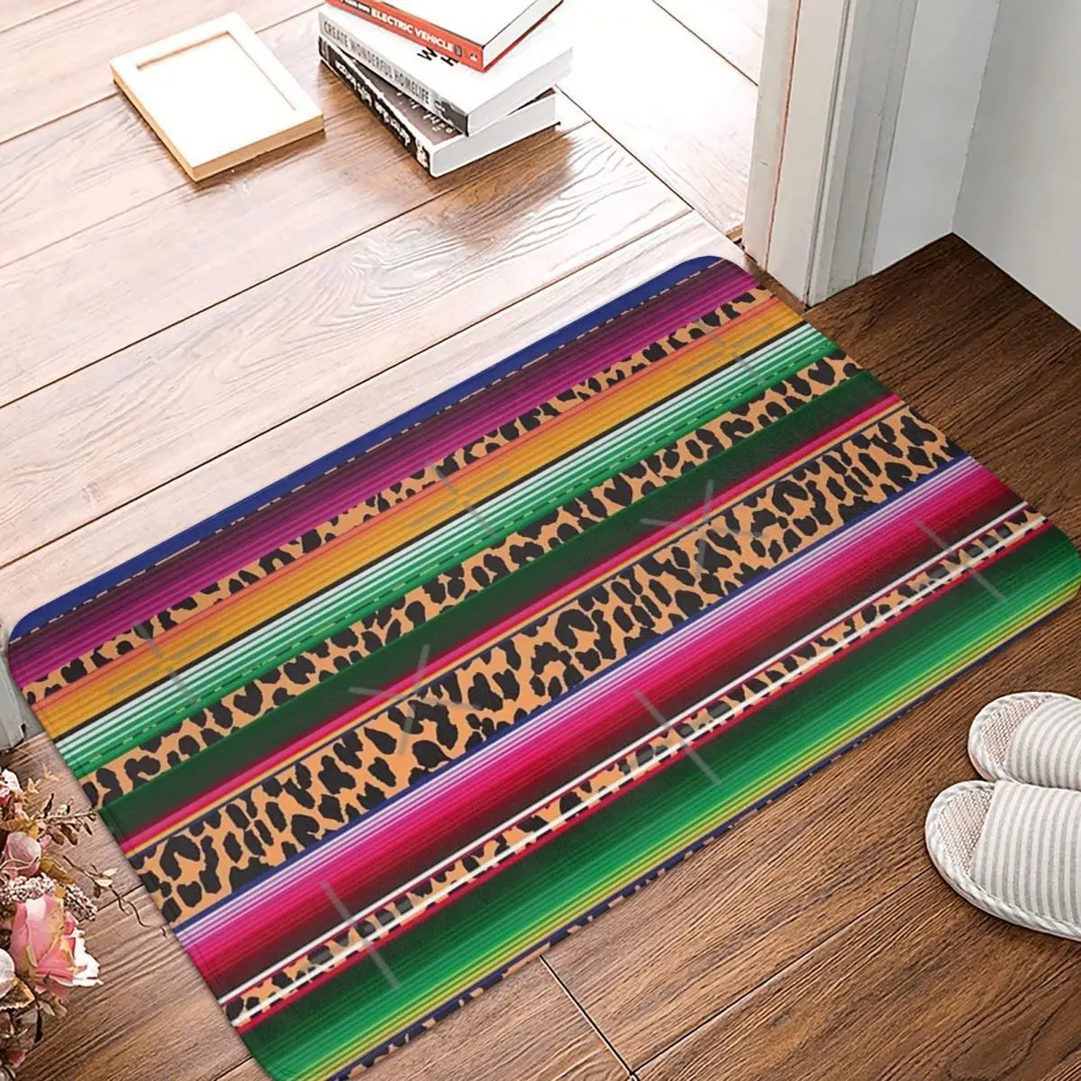 

Beautiful Mexican Serape And Leopard 40x60cm Carpet Polyester Floor Mats Popular Doorway Everyday