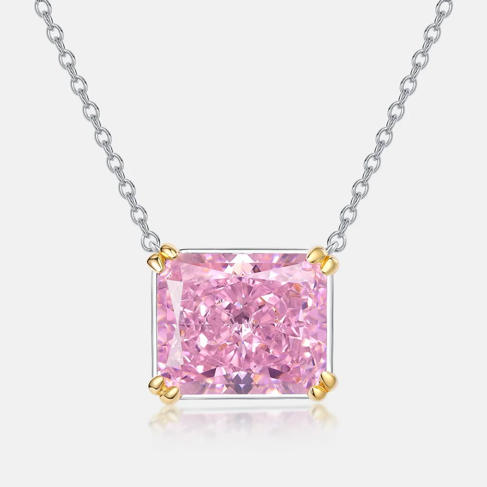 ALLNOEL 925 Silver Necklaces For Woman Square 10*12mm Pink High Carbon Diamond Anniversary Wedding Gifts Classic Fine Jewelry