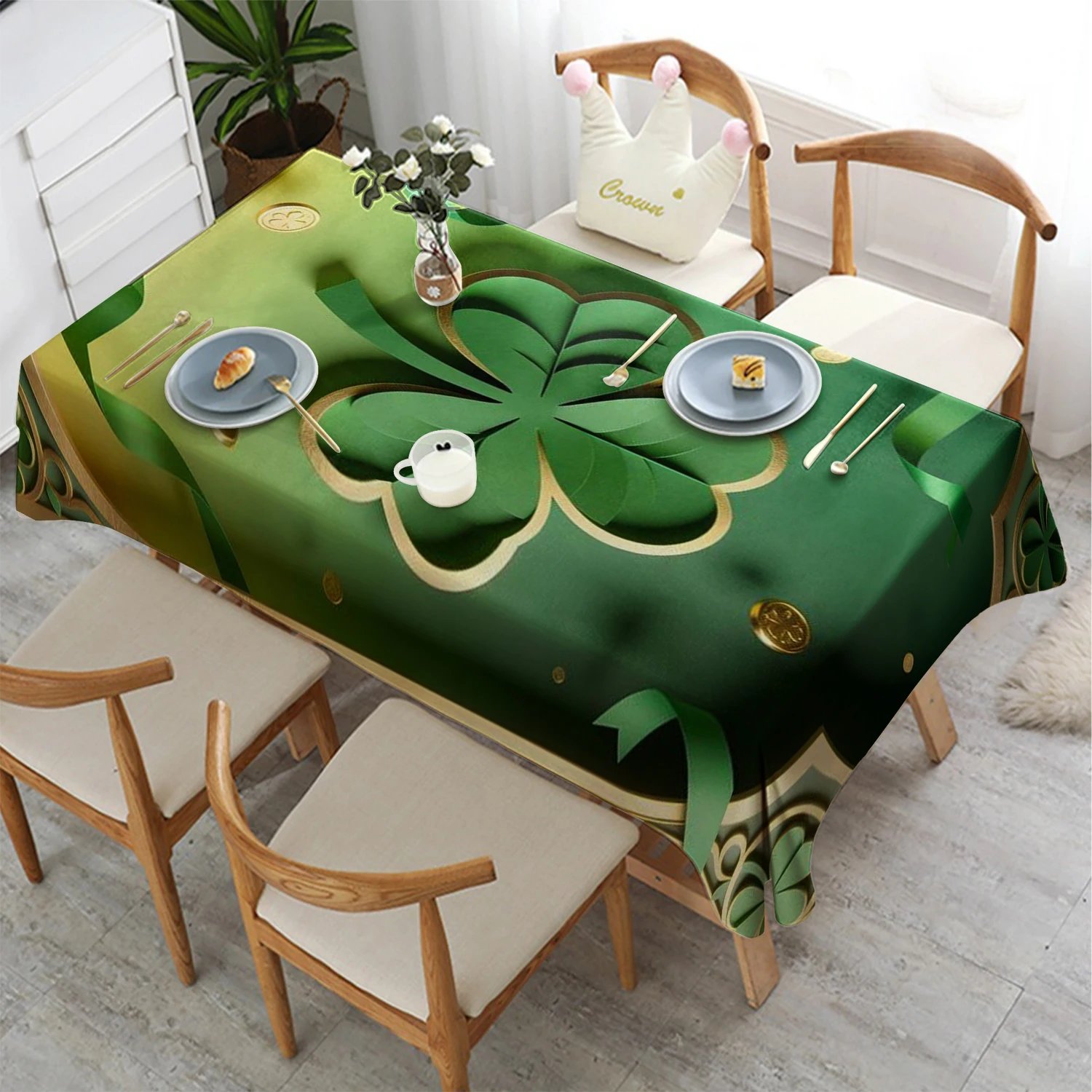 

2D Lucky четырехлистный узор ресторан кухонная скатерть гостиная украшение дома прямоугольное украшение для вечеринки