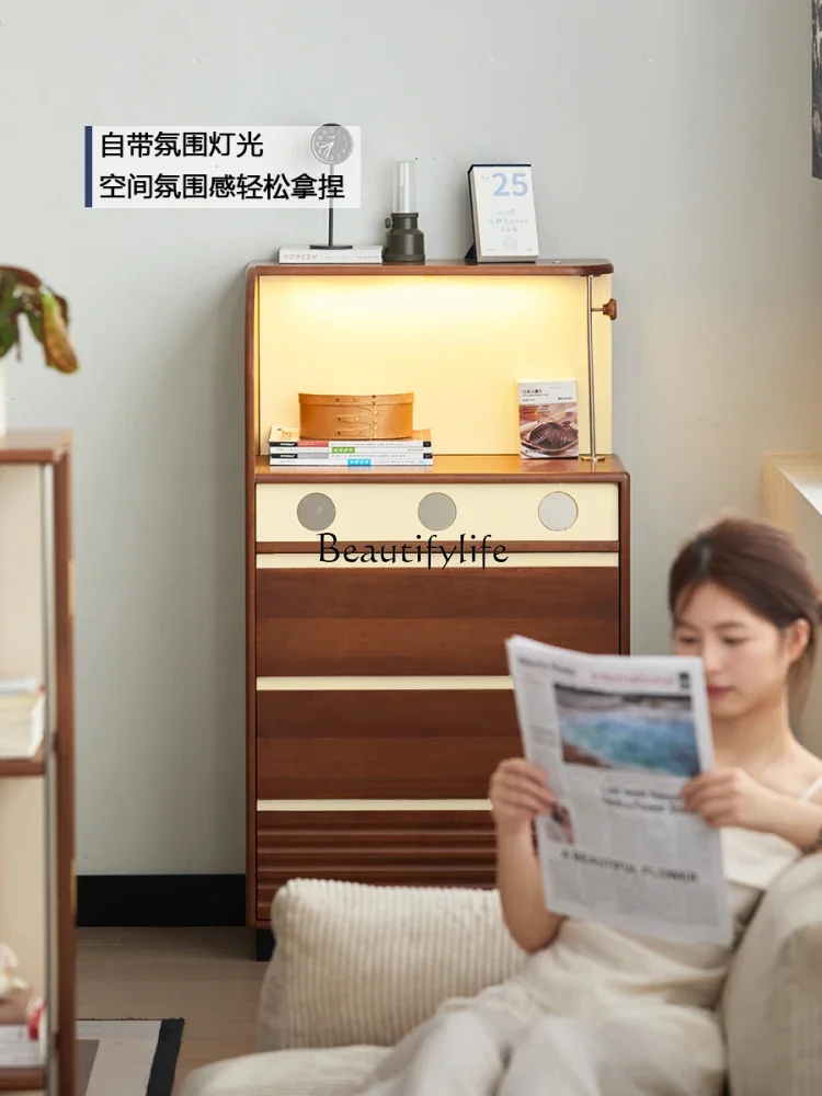 09Z.Retro light luxury high-end wall side cabinet medieval solid wood drawer storage bedside cabinet