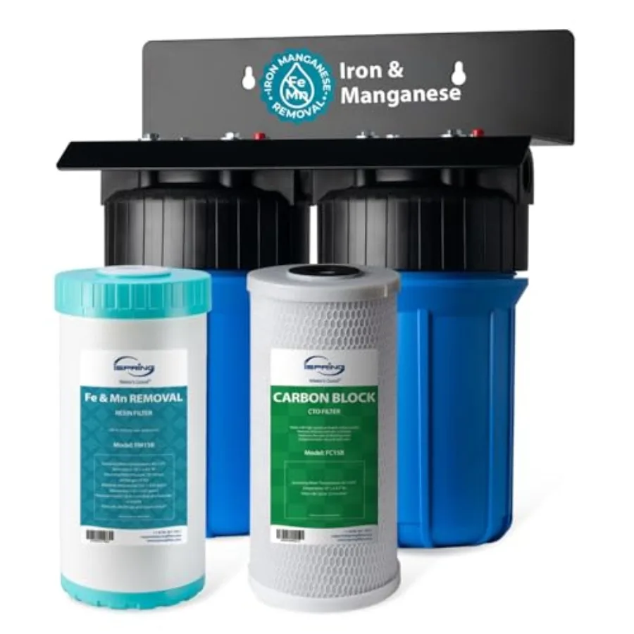 

WGB21BM 2-Stage Whole House Water Filtration System 10 x 4.5 Carbon Block and Iron and Manganese Reducing Filters 1" Ports