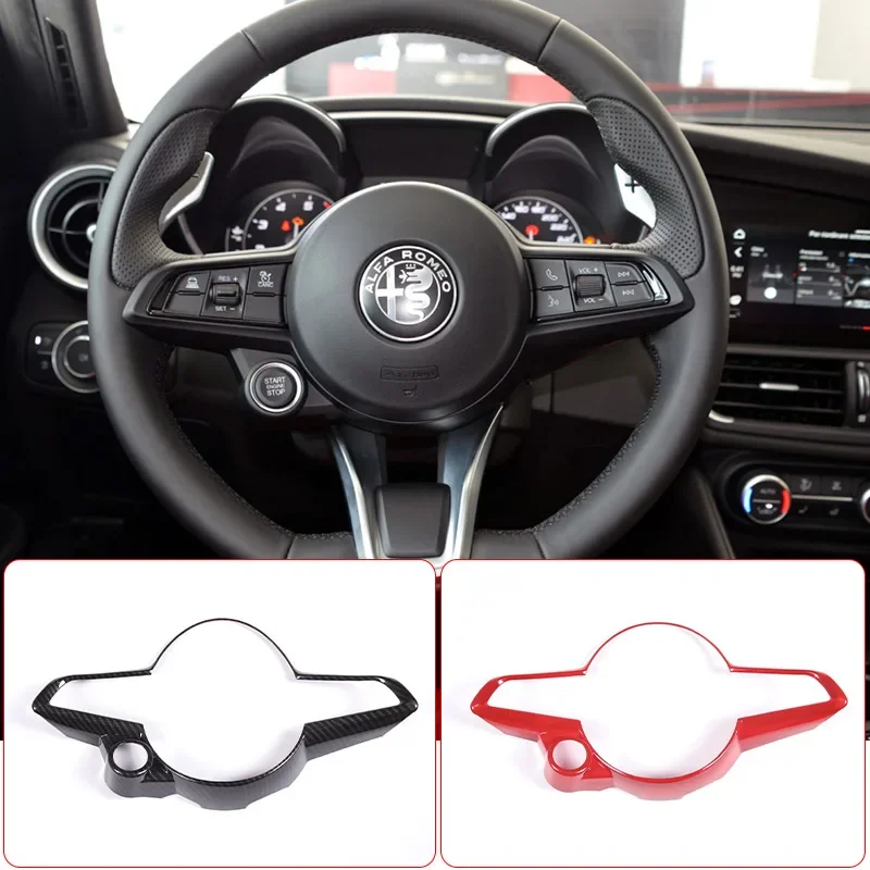 

ABS Carbon Fiber For Alfa Romeo Giulia Stelvio 2020-2022 Car Steering Wheel Decorative Frame Sticker Car Interior Accessories
