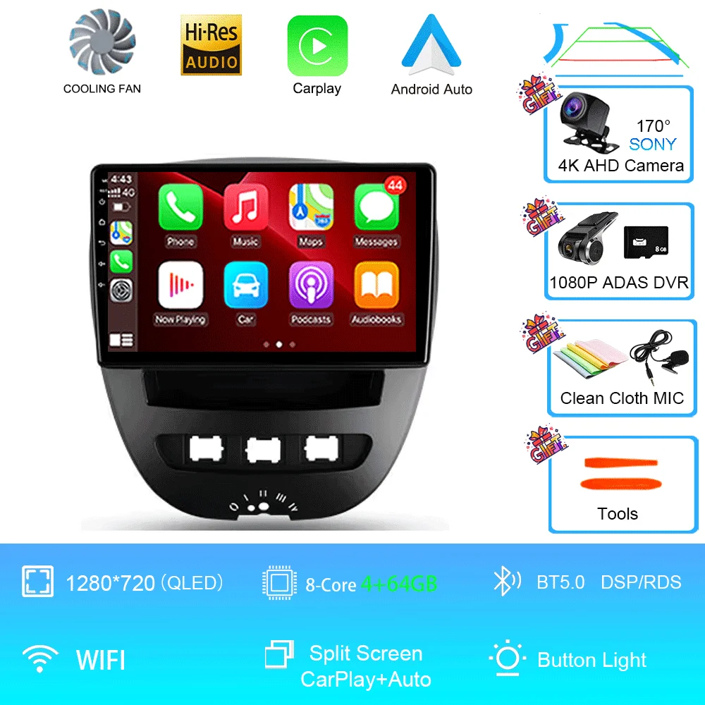 Android 16 Carplay Auto Multimedia Speler voor Peugeot 107 Citroen C1 Toyota Aygo 2005-2014 DSP Stereo 2din Autoradio Unit