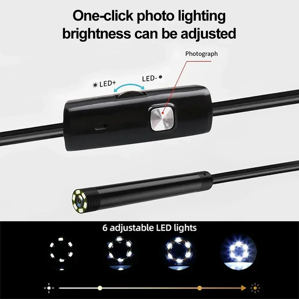 7mm Endoscope Camera 3 in 1 Micro USB/Type-C Borescope Mini Camera Waterproof LED Car Inspection Cameras For HUAWEI XIAOMI PC