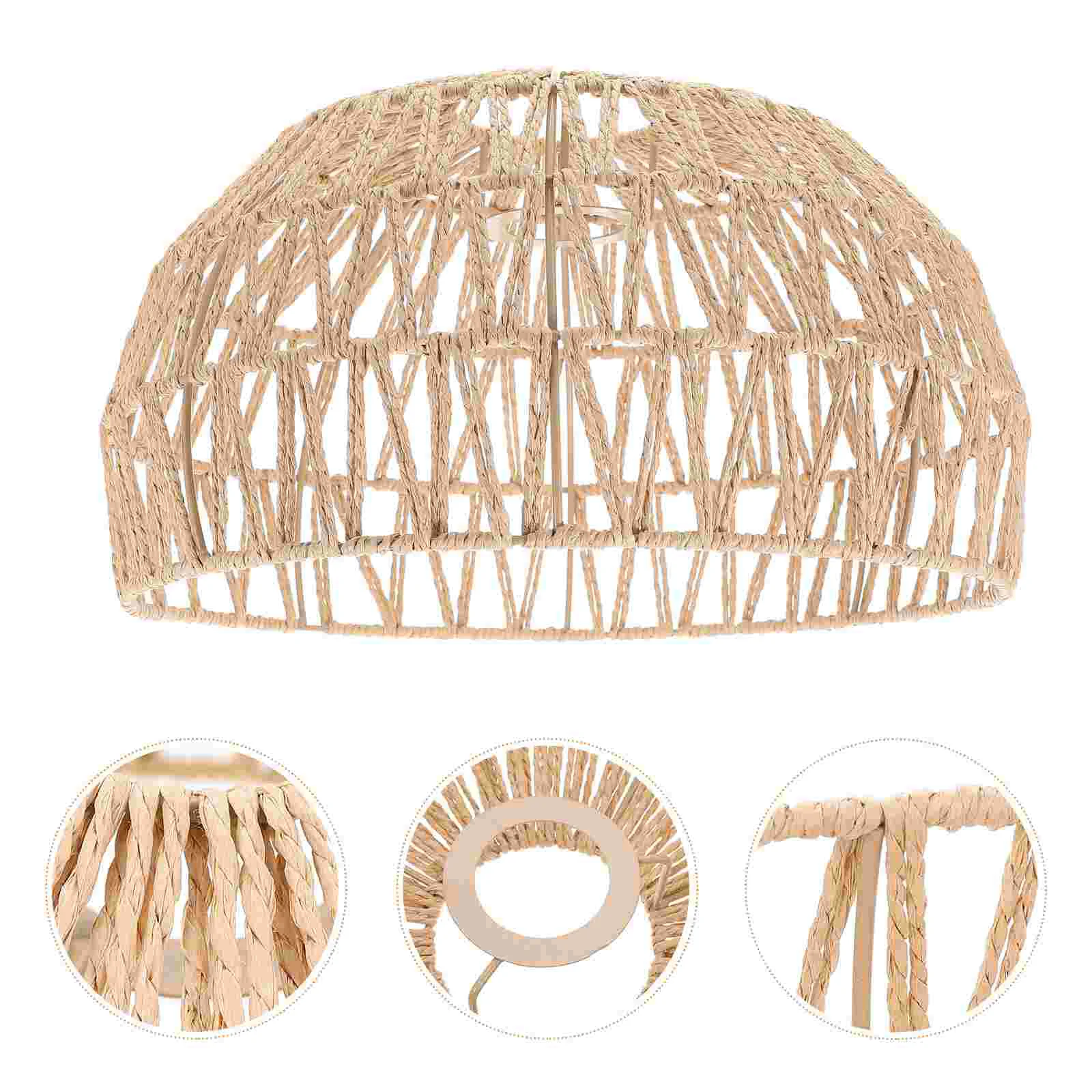 

Rattan Basket Lampshade Woven Pendant Hanging Lamp Shade Seagrass Chandelier Light Cover Dome Shape Rustic Ceiling Fixture