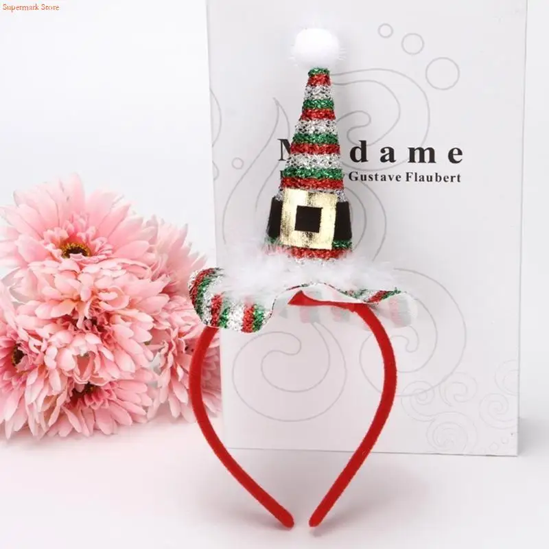 Q5WE Sequins Hair Hoop Christmas Tree Headband Lovely Christmas Hat with Glitter