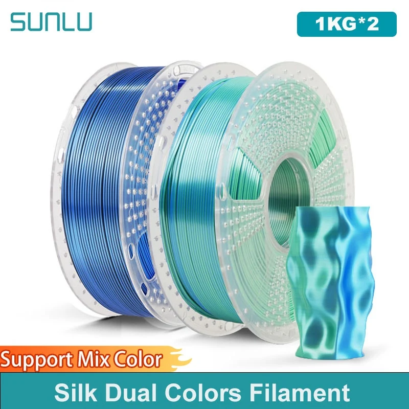 

SUNLU 2 кг Silk PLA Plus двухцветная нить 1 кг 1,75 мм Pla+ Rabinbow двухцветная 3D-нить с аккуратной раной для 3D-принтера