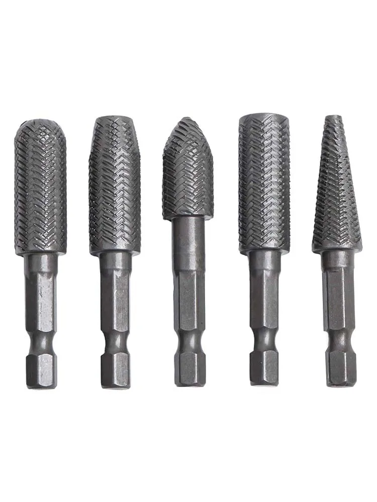 5Pcs Embossed Steel File Special-shaped File Electric Grinding Head Soft Metal Grinding Burr Reaming Rotary File Hex/Round Shank