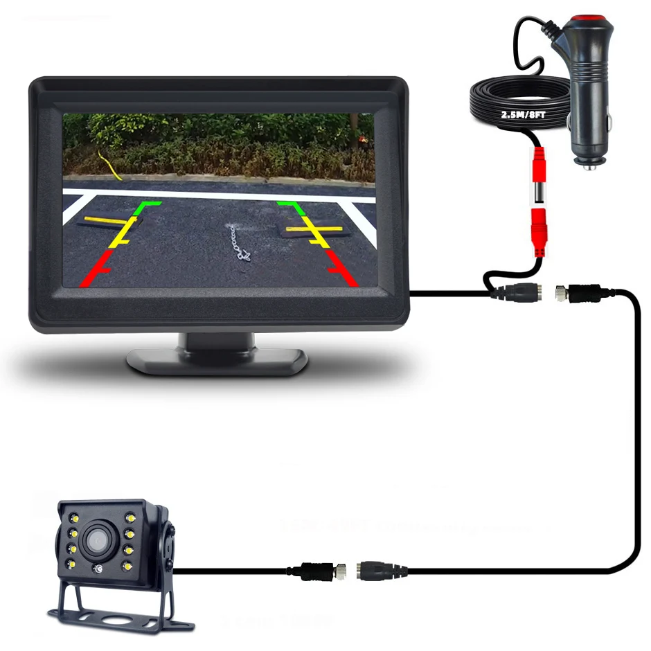 QXNY 12V/24V Rear View Backup Camera with 4.3" HD Monitor for Truck Van Lorry Paking Night Vision Waterproof Easy Installation