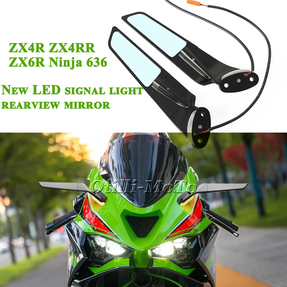 

For Kawasaki Ninja ZX4R ZX4RR ZX6R Ninja 636 with LED Adjustable Stealth Rearview Side Mirrors Sport Winglet Mirrors