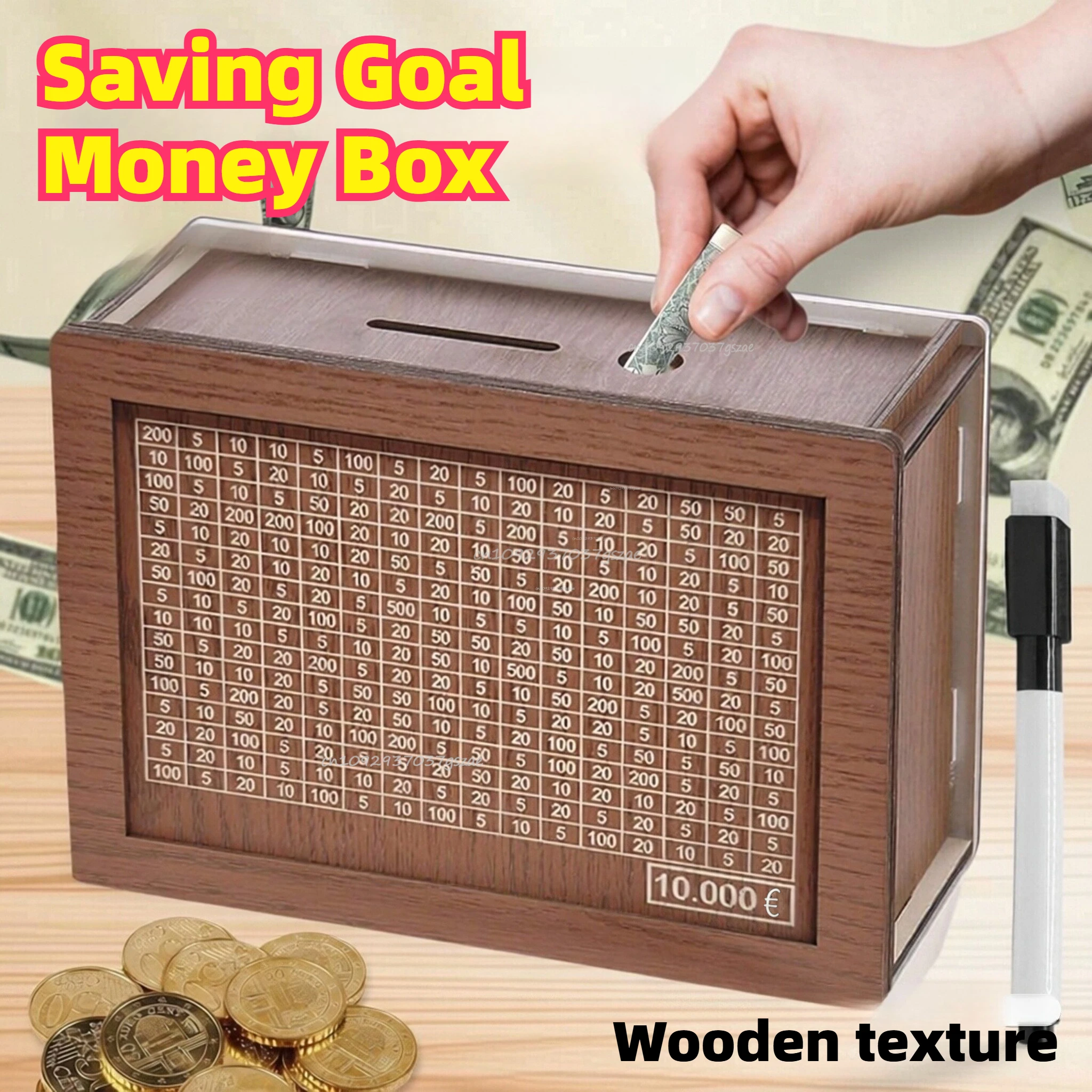 1000/3000/5000/10000 Euro Money Box Wooden Piggy Bank Reusable Personalized Piggy Bank Children Challenge Cash Storage Case