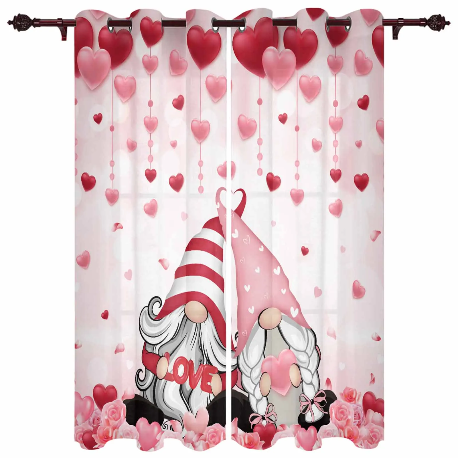 Valentine'S Day Love Romantic Love Pink Dwarf Modern Hall Curtains for Living Room Bedroom Window Curtains Panels Drapes