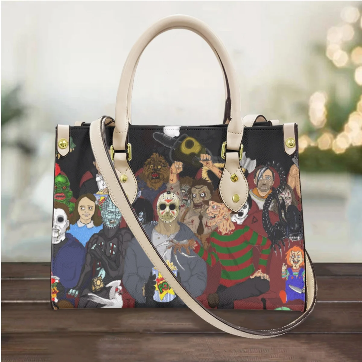 

2023 New Horror Movie PU Leather Handbags Top-Handle Commuter Shopping Messenger Bag Fashion Casual Long Shoulder Strap Totes