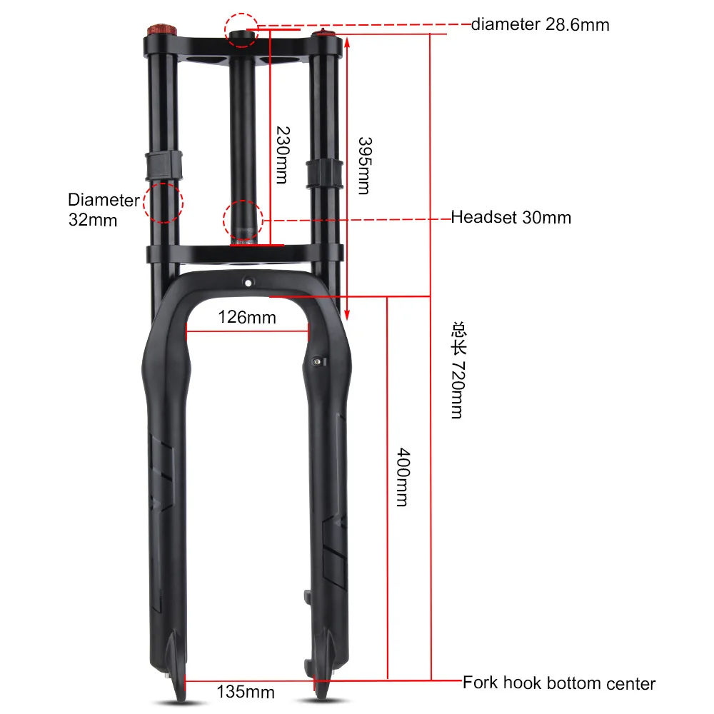 Beach bike front fork tire width 4.0 off-road 135mm snow truck aluminum alloy double shoulder shock absorber front fork air fork