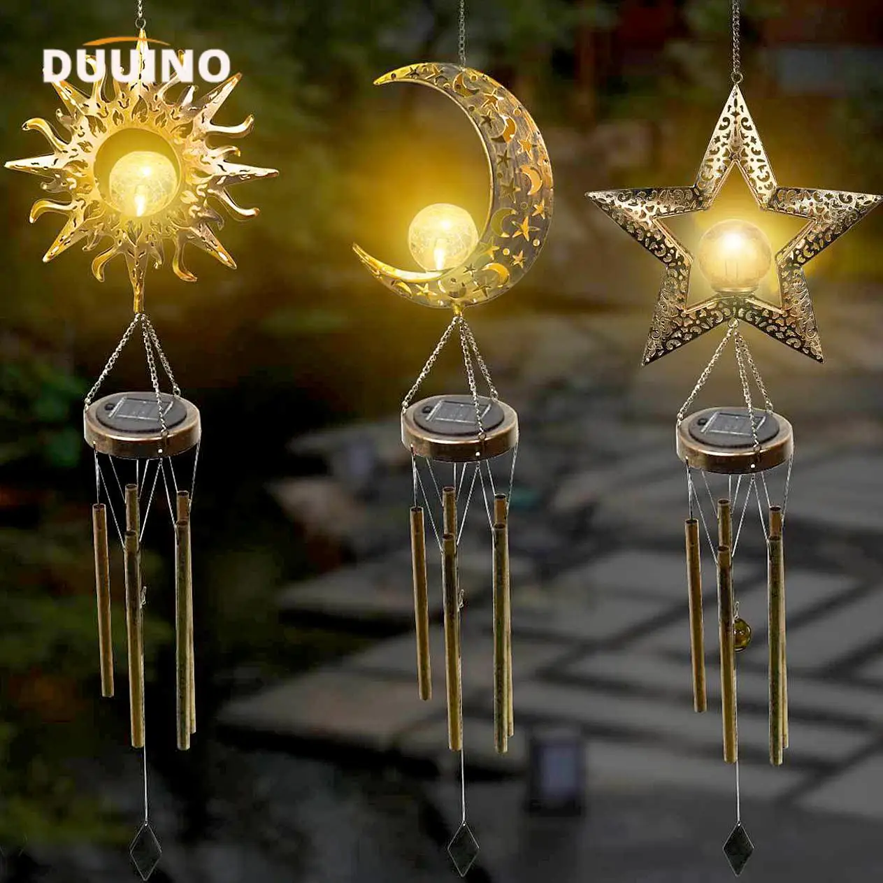 LED Solar Muslim Fairy Lights, Outdoor, Wind Chime, Pingente, Decorações do Ramadã, Lâmpadas de Gramado, Natal, Jardim, Decoração do Quintal