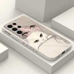 Beauty And Cat Phone Case For Samsung Galaxy S25 S24 S23 S22 S21 S20 S10 Ultra Plus FE Note 20 Ultra 10 Plus Cover