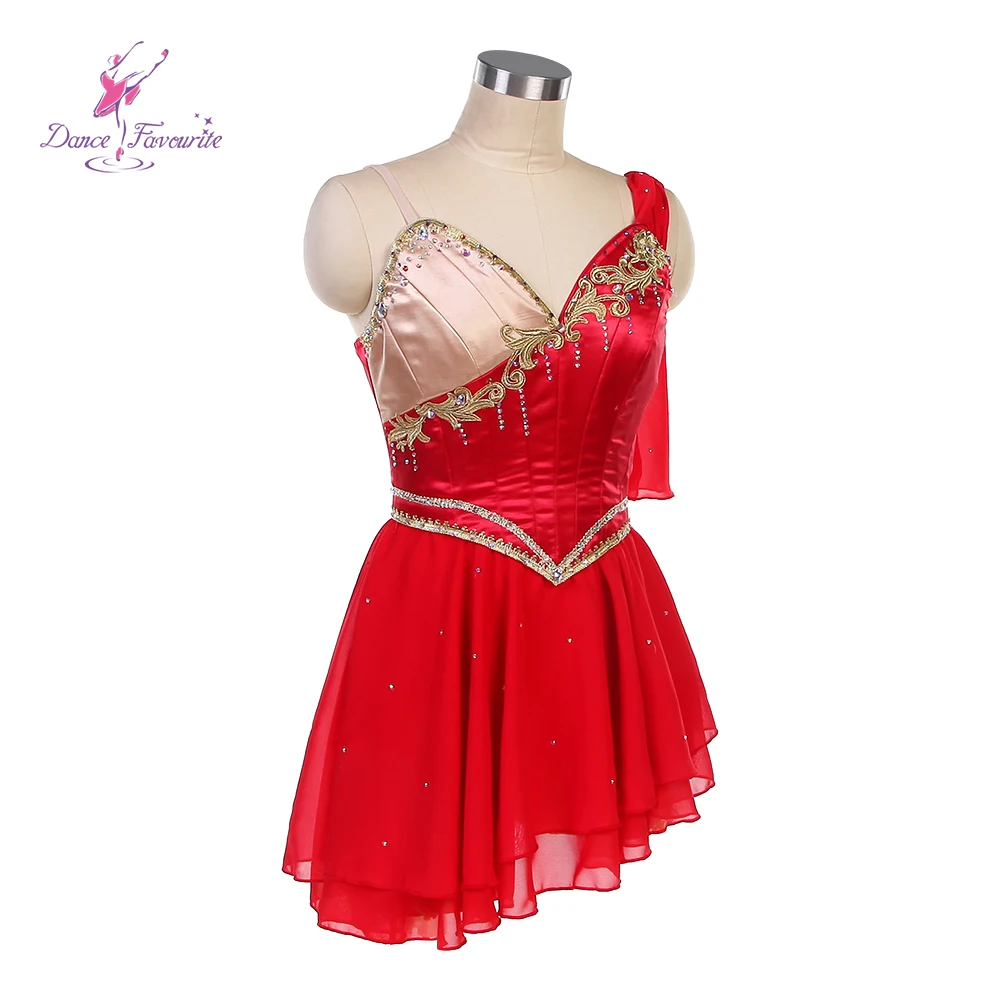 Red Diana and Acteon Variation Ballet Dance Costume Red Dress with Gold Trim Decoration Tailor Made Tutus B25029