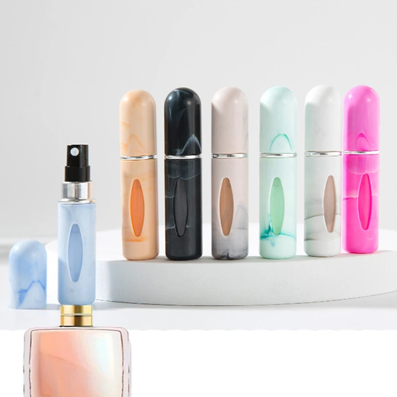 Mini glass-patterned 5m refillable perfume atomizer bottle, portable refillable perfume spray with pump case, suitable for travel and outings