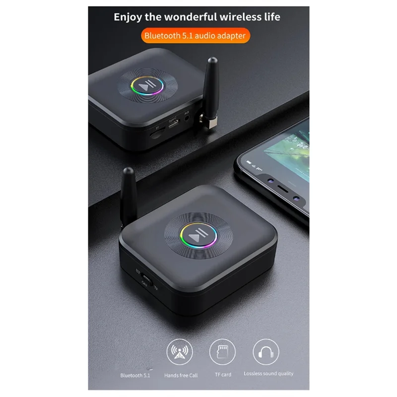 Excellent-Wireless Audio Receiver Colorful Light Music Stereo Music Adapter For 3.5Mm Jack Earphone Speaker PC Support TF Card E