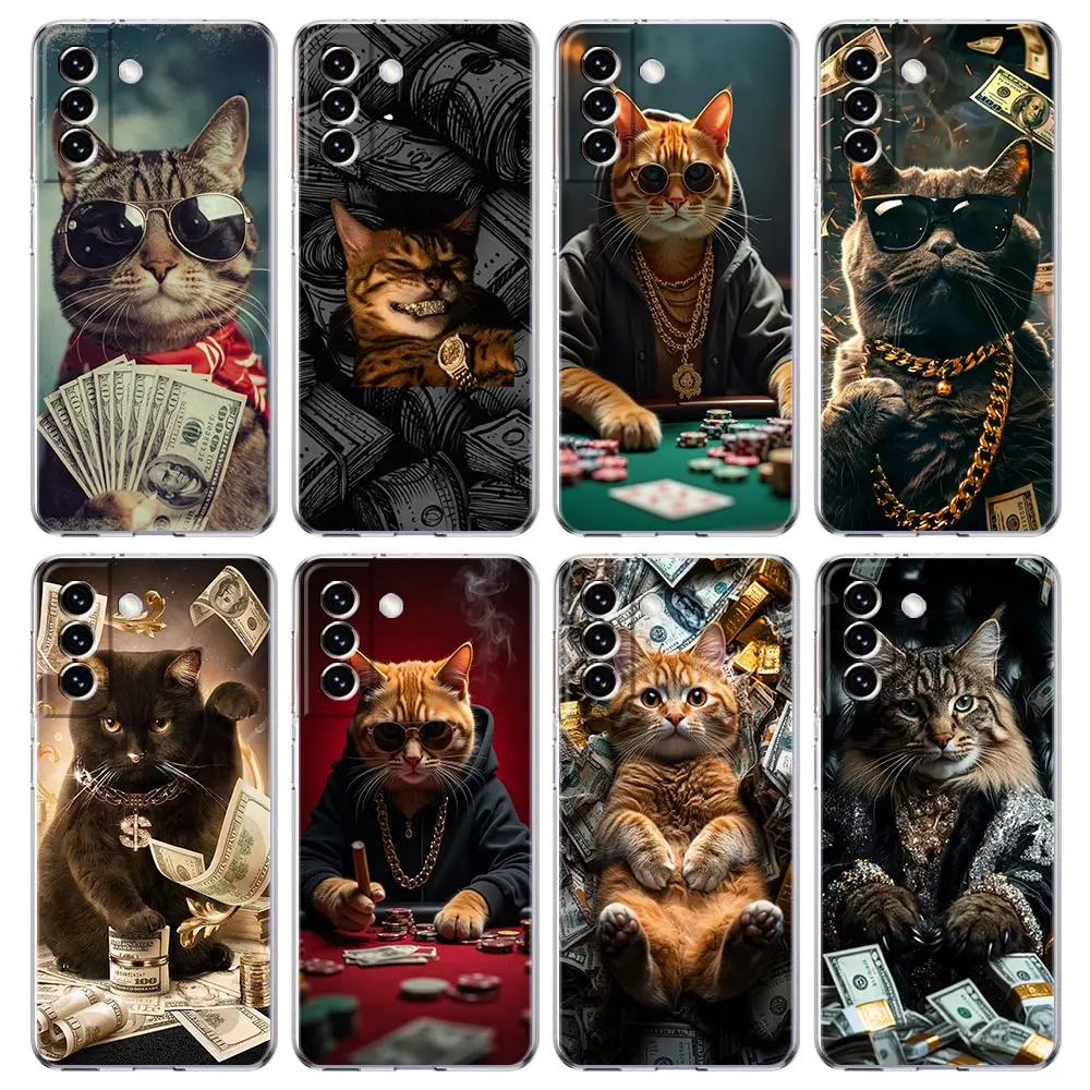 Transparent Cover for Samsung Galaxy S26 S25 S24 S23 S22 S21 S20 FE Ultra S25 Edge S10 Plus 5G Phone Case Money Cat Fundas Capas