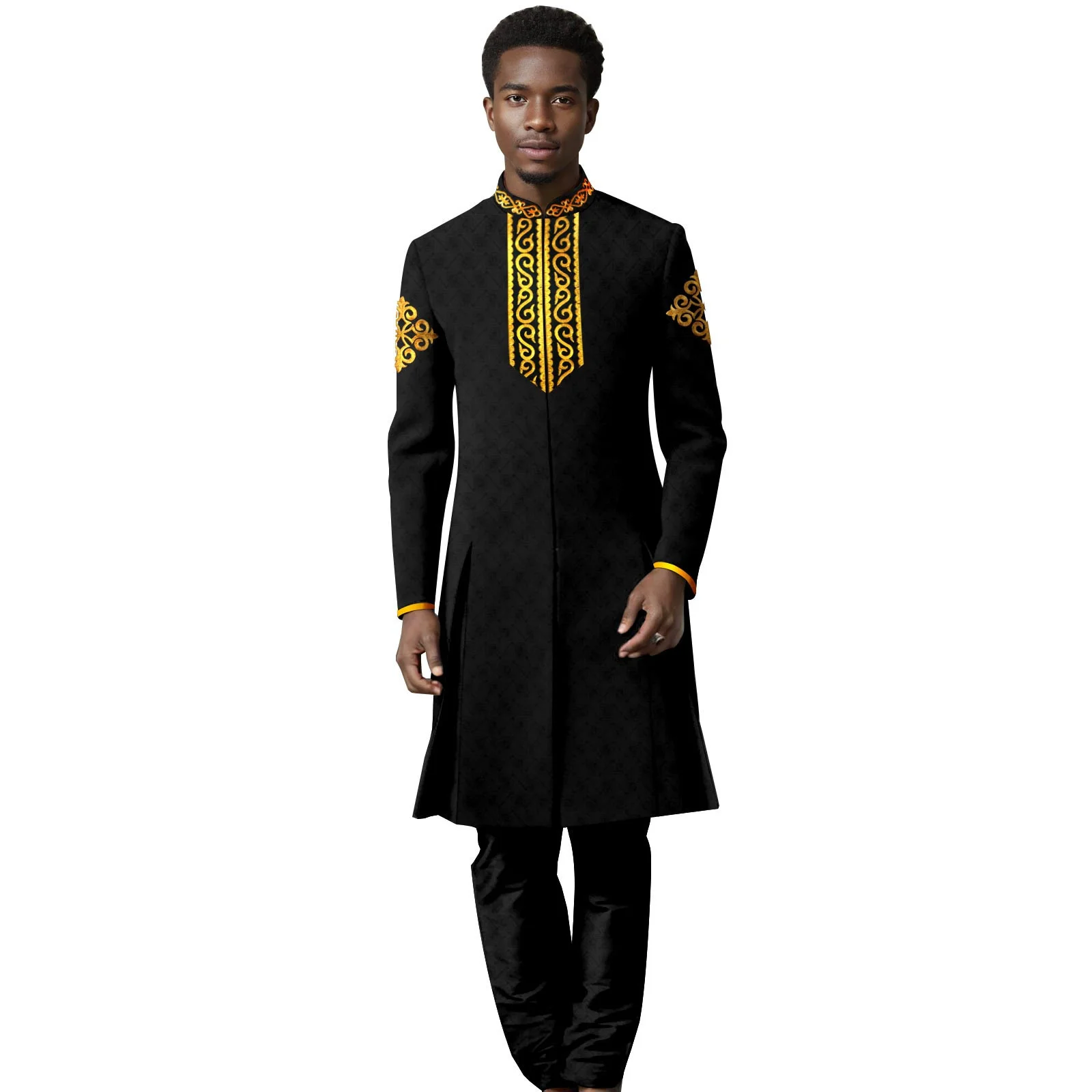 New Suits Indian Wedding Men Suit Set Tailor-made Slim Fit Best Man Groom Dress Tuxedo Prom Dinner Gold Robe Blazer Pants 2Pcs