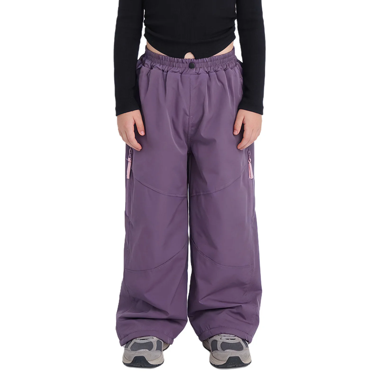 Child Girls Thick Fleece-Lined Pants Kids Outdoor Running Hiking Camping Sports Bottoms Costumes Zipper Leg Openings Trousers