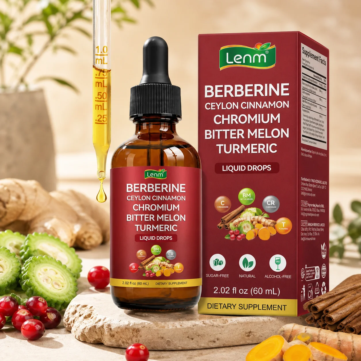 Berberine Chromium Bitter Melon Liquid Drops for Digestive Health, Nutrient Absorption, Metabolism & Energy Support 60ml