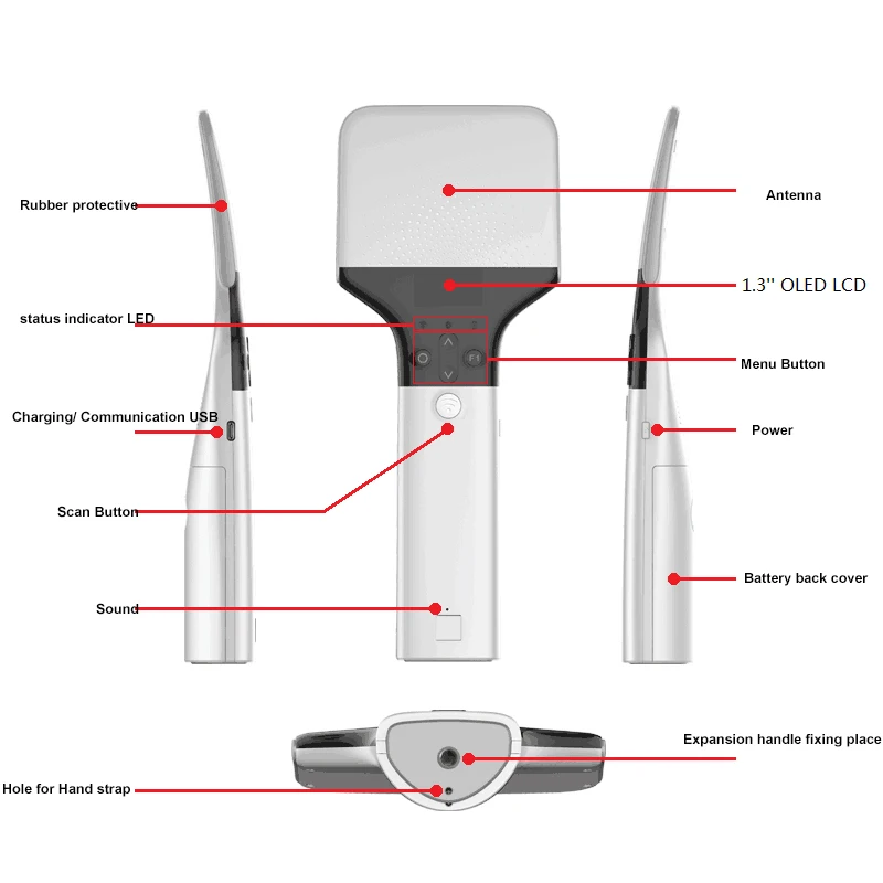 Lettore portatile RFID compatibile Bluetooth UHF a lungo raggio 860-960 Mhz per etichette gioielli, gestione dell'inventario delle etichette in vetro solare con SDK