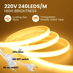 230V COB Strip LED Neon Light With IC 240LEDs/M IP65 Warm/Neutral/White FOB Flexible Adhesive Tape Ribbon Lamp 2Pin Wire EU Plug