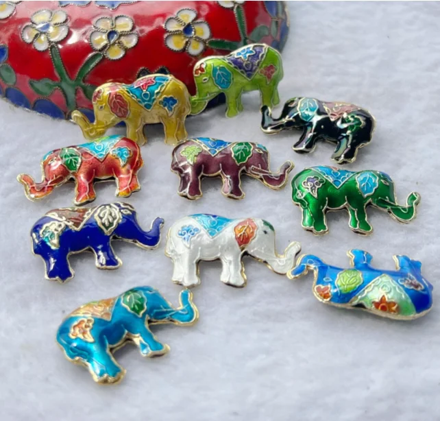 5Pcs DIY Enamel Filigree Cloisonne Elephant Beads Earrings Pendants Jewelry Making Findings Chinese Intangible Cultural Heritage