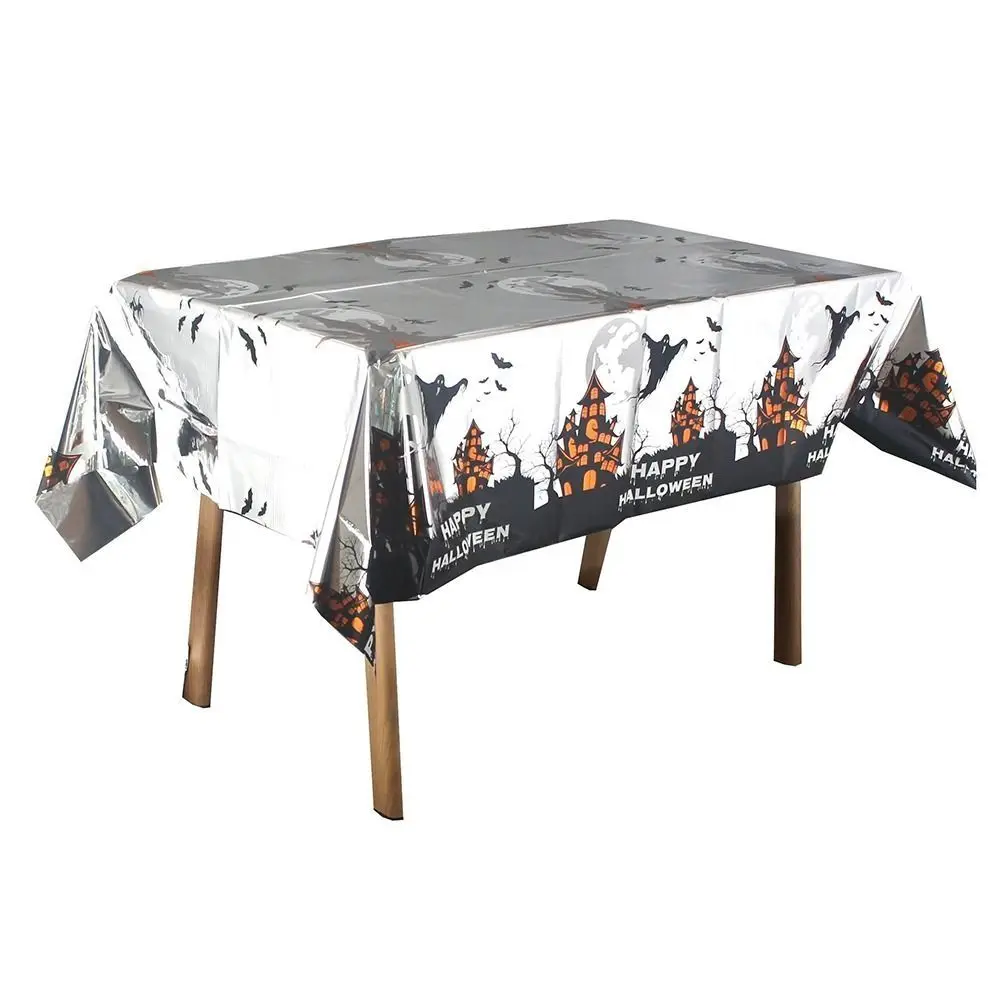 Rectangular Shape Halloween Tablecloth Disposable Use Pumpkin Pattern Disposable Tablecloth Ghost Pattern Plastic Material