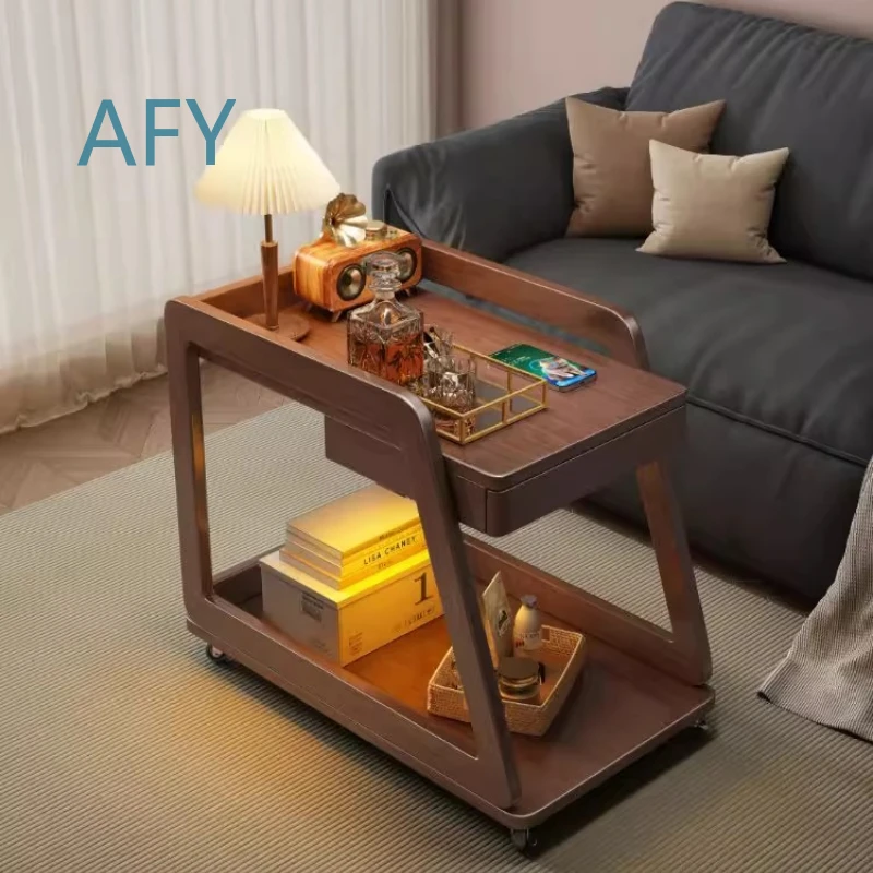 Rubber Wood Side Table for Sofa Coffee Table for Living Room for Hotel Cafe Trolley for Retro Snack Display Rack for