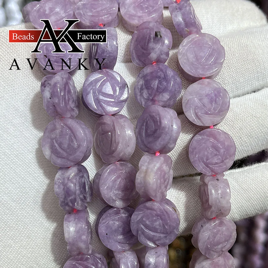 

Natural Purple Mica Stone Cake Rose Flower Shape Faceted Loose Beads Jewelry Making DIY Necklace Bracelet Accessory 15''14mm