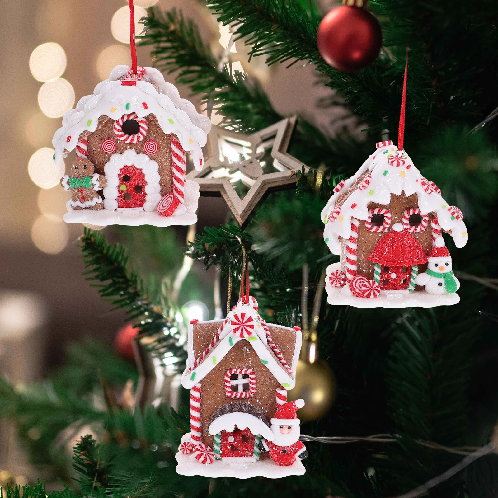 

3pcs Glowing Christmas House Resin Pendants Luminous Cabins Decorations Xmas Hanging naments Eco Friendly Jewelry Crafts