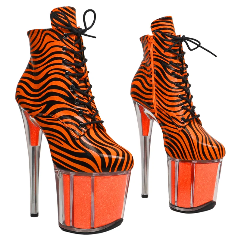 Leecabe  20CM/8inches Zebra PU upper Transparent High Heel  platform Boots Trend fashion stripper heel Pole Dance boots