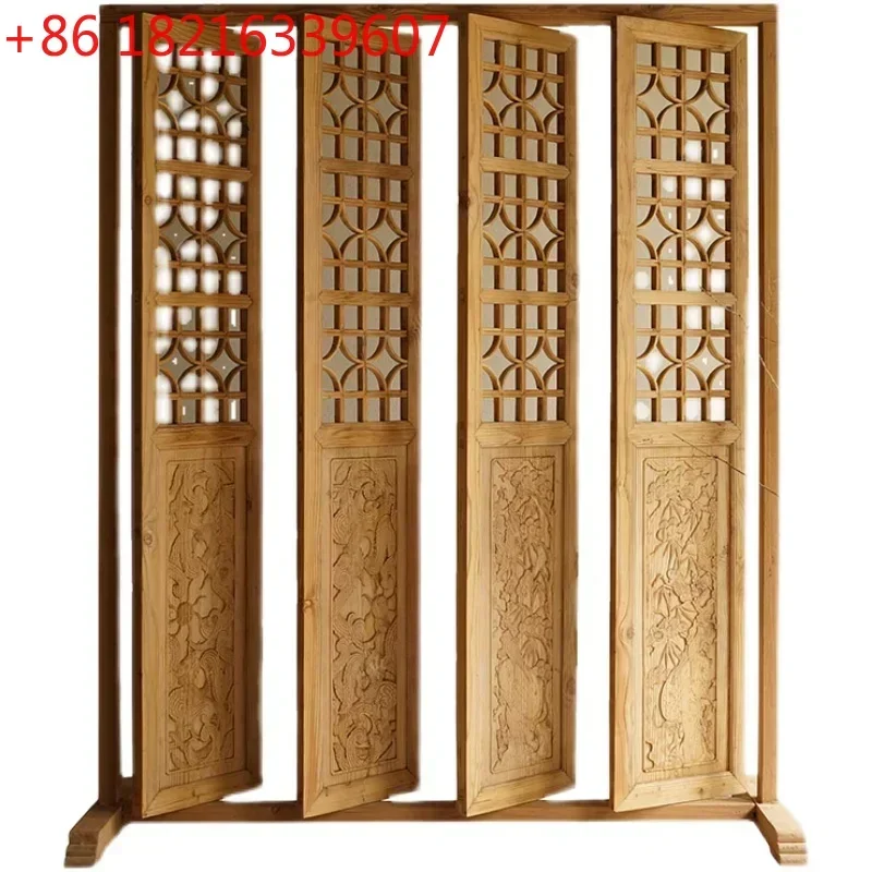 New Chinese Carved Vintage Decorative Hallway Folding Screen Solid Wood Partition