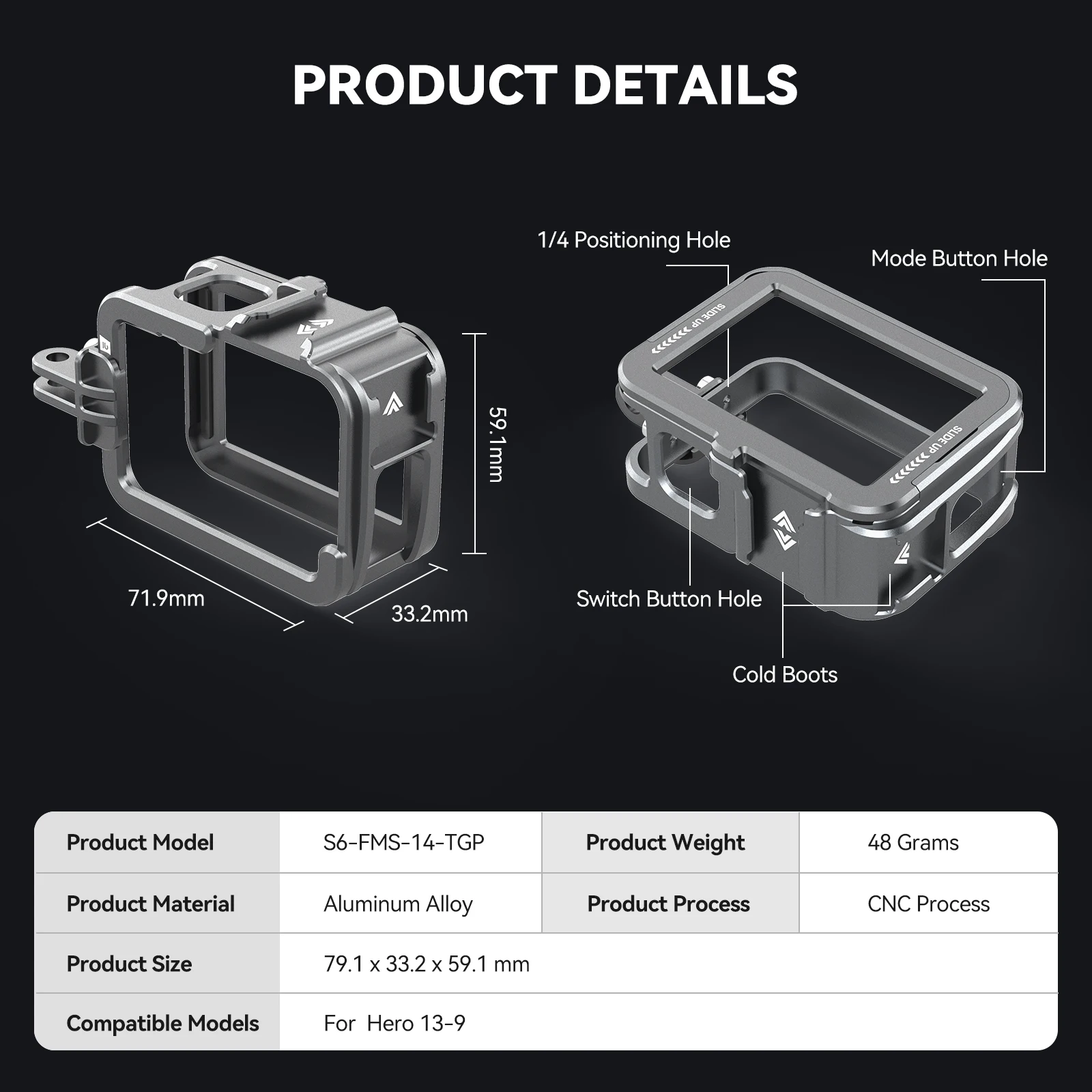 Original TELESIN Aluminium Alloy Frame Case For Gopro Hero 9 10 11 12 13 Vertical shot Low Weight Protective shell - Image 6