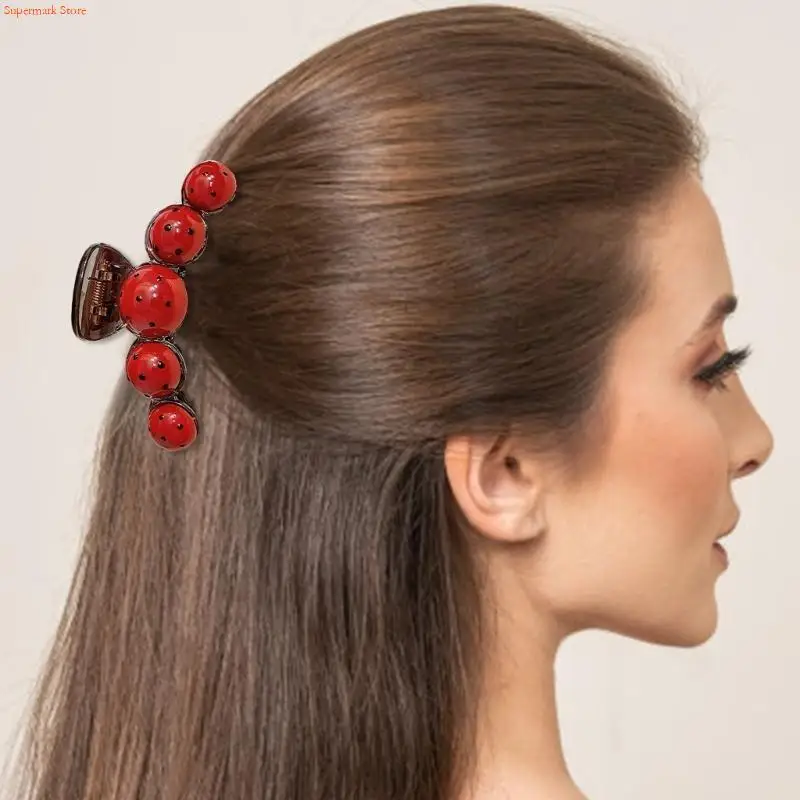 Q5WE Unique Hair Claw Clip Large Catch Hair Jaw Clip Hair Adornment Ladybird Hair Jaw Clip Hair Ornamentation