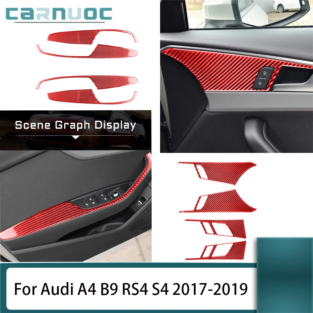 For Audi A4 B9 RS4 S4 2017 2018 2019 Carbon Fiber Red Protection Stickers Cover Trim Car Interior Decorative Accessories