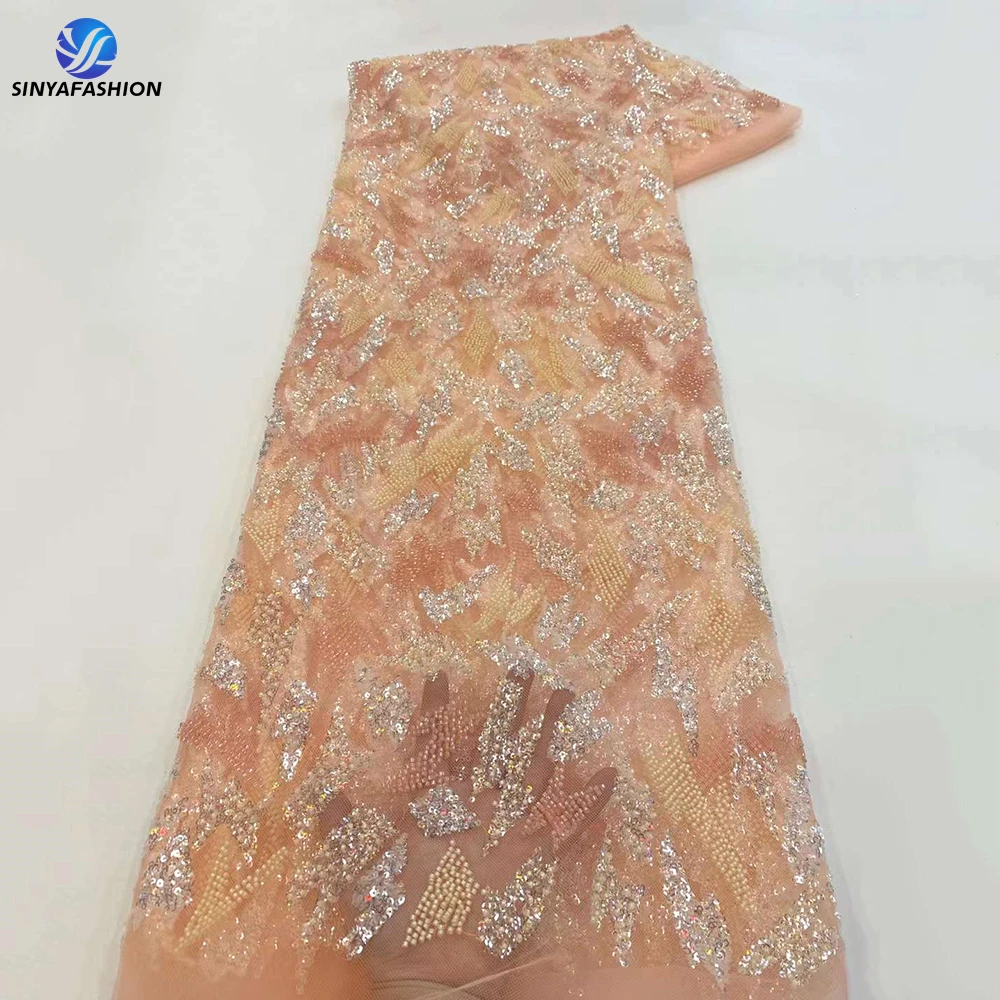 

Tim African Ankara Heavy Beaded Lace Fabric Sequins Lace With Beads Bridal Lace Fabric Wholesale Luxury Wedding Dresses