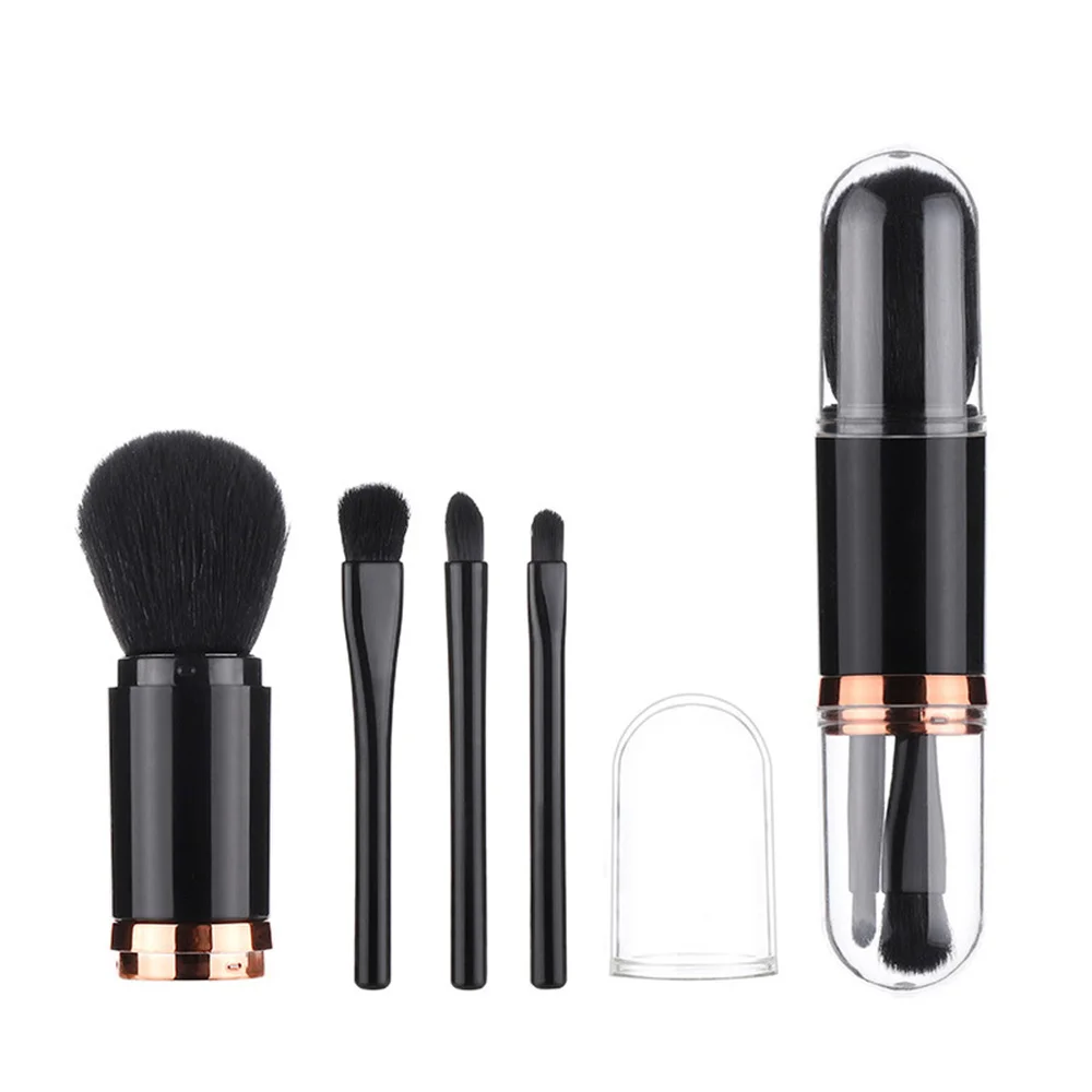 4in1 reismake-upborstelset Intrekbare Kabuki-borstel en 3 kleine borstels voor ogen met zacht klein draagbaar voor touch-up