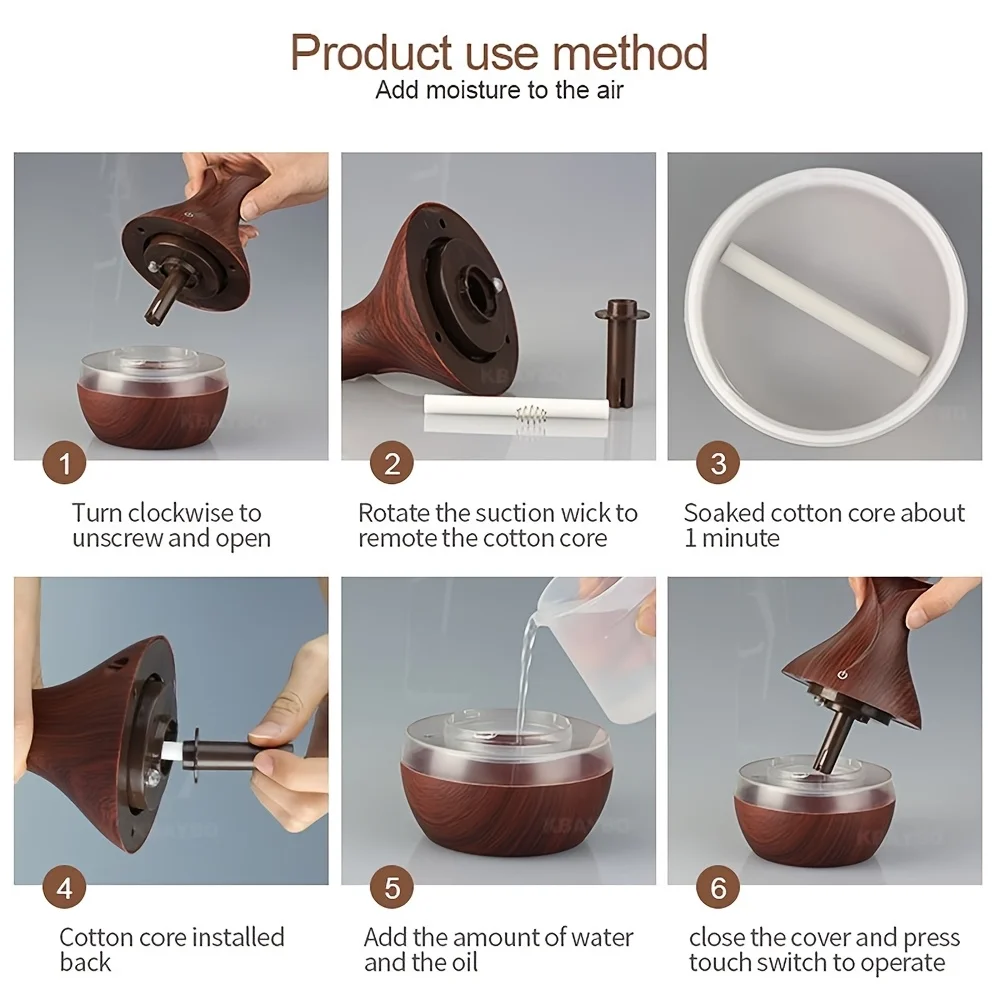 Деревянный увлажнитель воздуха премиум-класса, 300 мл, USB-диффузор с 2 расслабляющими эфирными маслами, идеально подходит для спальни, офиса, детской комнаты