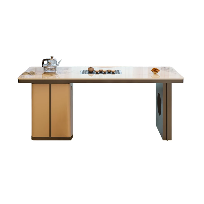 

Italian rock slab balcony tea table and chair combination stainless steel light luxury tea table modern