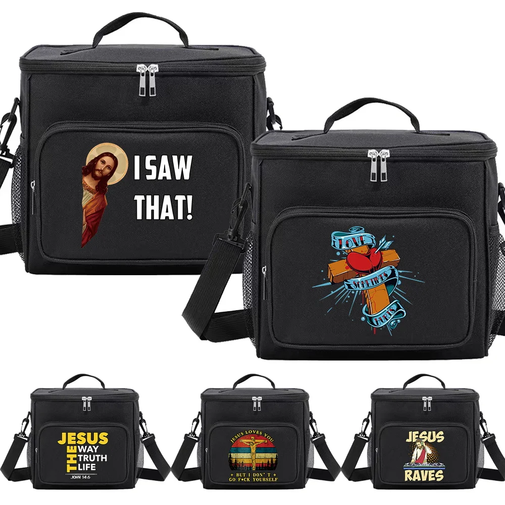 Multi-Pocket Lunch Bag Insulation Cooler Bag Original Jesus Printing Women Men Black Color Hygiene Lunch Box Picnic