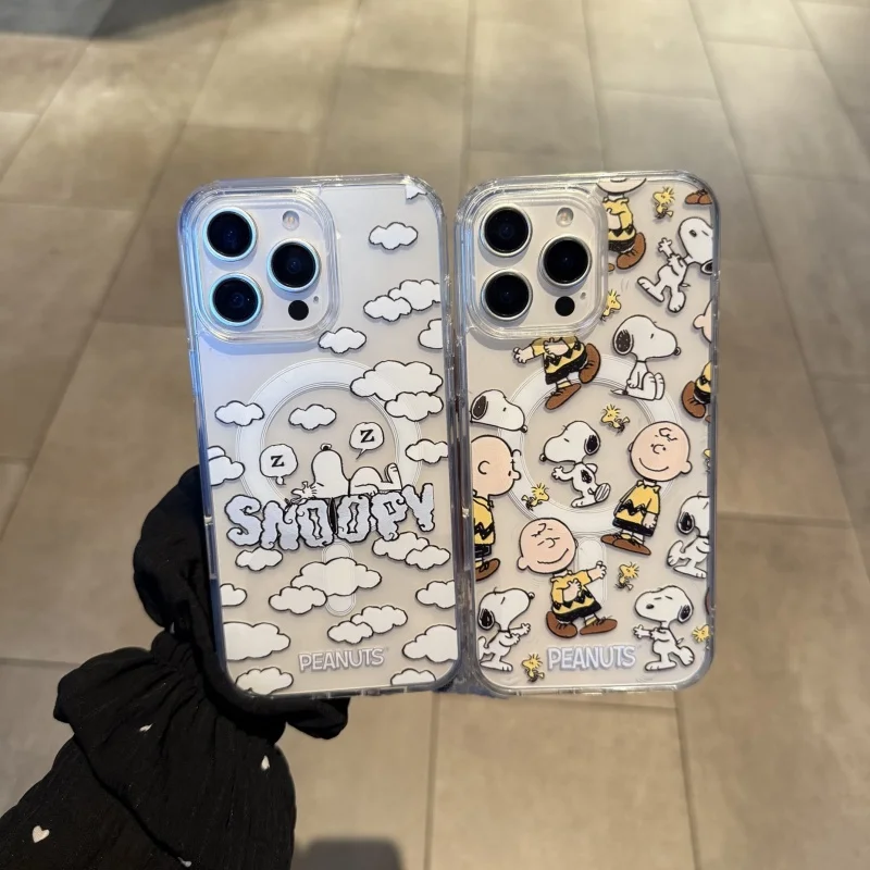 

Cute Cloud Cartoon Funny Snoopy Charlie Brown Phone Case For iPhone 12 13 14 15 16 17 Pro Max Snoopy shockproof Magnetic Holder
