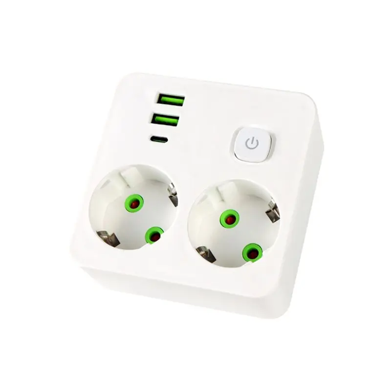 

AAAN-EU Plug Outlet 2 Sockets Multitap Wall Power Strip Electrical Socket No Extension Cord- Includes 2 USB& 1 Type-C Port 2500W