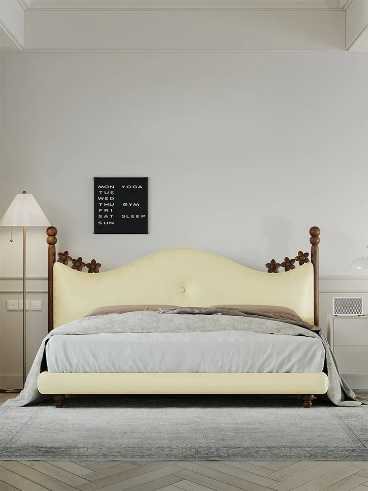Light luxury leather bed High box storage double bed Crown princess  screen Small apartment 1.8m wedding