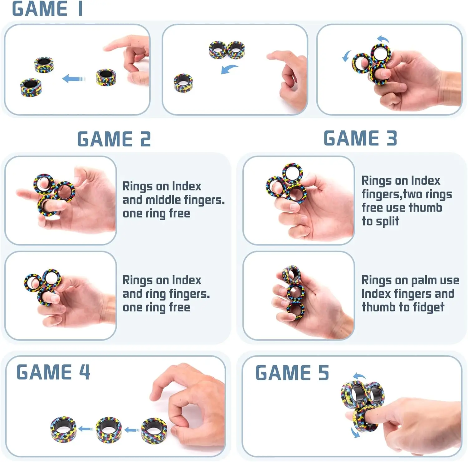 แหวนแม่เหล็ก Fidget ชุดของเล่นไอเดีย ADHD Fidget ของเล่นผู้ใหญ่ Fidget แม่เหล็ก Spinner แหวนสําหรับความวิตกกังวลบรรเทา Therapy Fidget Pack