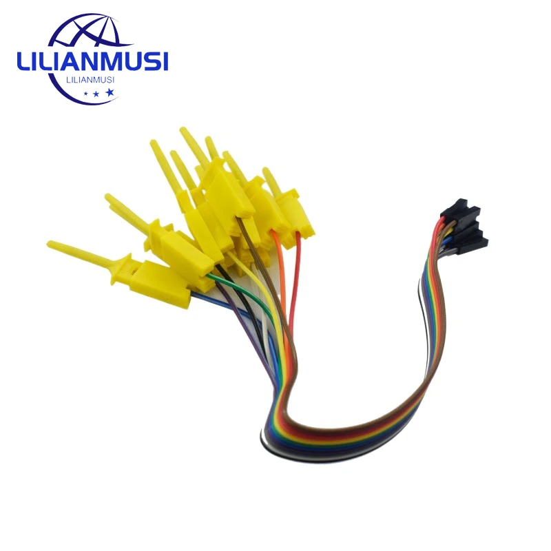 10pcs 20cm High Efficiency Test Hook Clip Logic Analyzer Cable Gripper Probe Test Clamp Kit Yellow/Red/Black/Green Wholesale